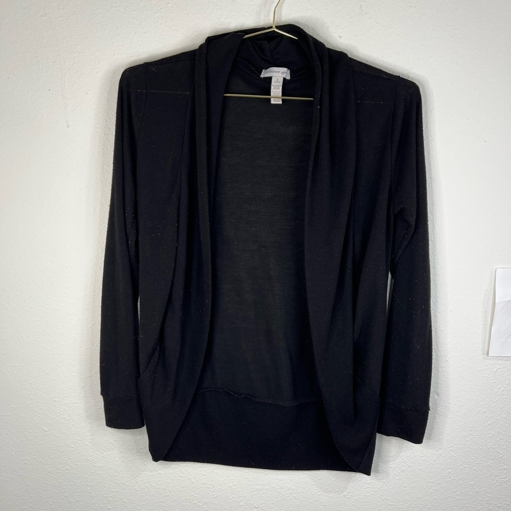 Ambiance Apparel Women's Black Open-Front Cardigan Small Lightweight Knit